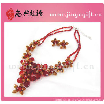 Moda jóias de cristal zircão flor luxo rubi colar define indiano